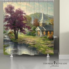 Thomas Kinkade Streams of Living Water Shower Curtain Biblical Symbols, Silent Witness, Rustic Autumn, Living Water, Thomas Kinkade, Shower Liner, Curtains With Rings, Shower Curtain Rings, Autumn Landscape