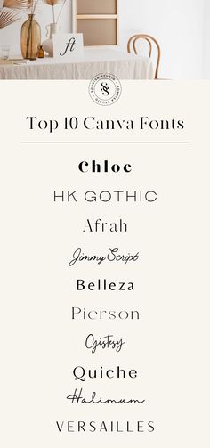 the top ten font styles for an elegant wedding ceremony or special event in black and white