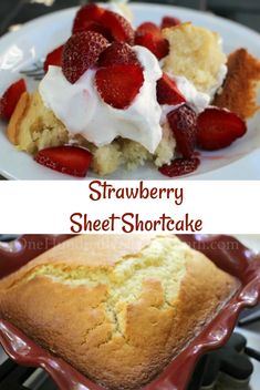 strawberry shortcake with whipped cream and strawberries on top