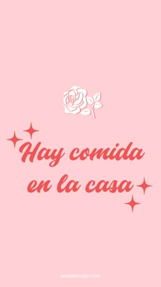 a pink background with the words may conida en la casa written in spanish