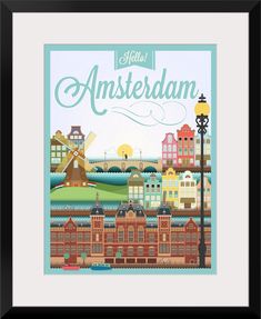 an illustrated poster with the name amsterdam