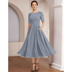 Silhouette:A-Line; Hemline / Train:Tea Length; Closure:Zipper UP; Built-In Bra:Yes; Embellishment:Lace; Fabric:Chiffon; Sleeve Length:Half Sleeve; Tips:Colors may vary slightly due to different monitor settings,Professional dry cleaner only; Boning:Yes; Style:Elegant; Occasion:Wedding Party,Formal; Neckline:Bateau Neck; Listing Date:06/13/2024 Retro Mother Of The Bride Dresses, Petite Mother Of The Groom Dresses, Mother Of The Bride Dresses Plus Size Fall, Dress Formal Elegant, Tea Length Cocktail Dresses, Mog Dresses, Lace Tea Length Dress, Mob Dress, Mother Of Bride Outfits