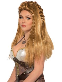 Viking Light Brown Womens Wig - costumesupercenter.com Viking Woman Wig, Warrior Wig, Barbarian Costume, Warrior Dress, Headpiece Accessories, Collage Diy, Viking Warrior, Brown Wig, Wigs Online