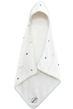 a white and green hooded towel with stars on it