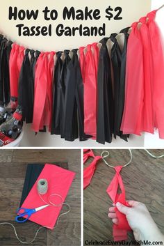 how to make a tassel garland with tissue paper and ribbon for graduation party decorations