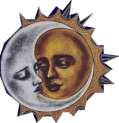 the sun and moon face are depicted in this artistic drawing, which depicts two faces