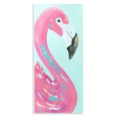 a painting of a pink flamingo on a blue background