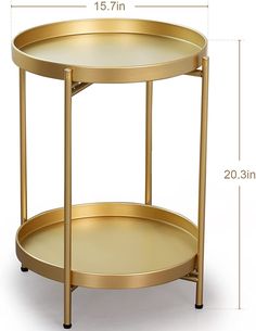 Gold Folding End Table 2-Tier Metal Round Side Table with Removable Tray (15.2”Dx20”H) - Robeet Gold Bedside Table, Gold Nightstand, Round Metal Side Table, Glam Accessories, Dorm Bathroom, Metal Nightstand, Gold Side Table, Art Deco Frame, Gold Bathroom Accessories