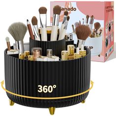 PRICES MAY VARY. 【360° ROTATION ORGANIZER】The makeup organizer for vanity can be rotated 360°, which would bring more convenience for you daily life. You can easily catch items from all directions, just need to lightly rotate the makeup brush holder. 【STYLISH & GENEROUS】The classic look makeup brush holder organizer feature fashionable vertical stripes design and gold-plated feet to protect the desktop from wear, must be a beautiful and fashionable presence on your vanity. 【MULTIFUNCTION】5 compa Countertop Makeup Organization, Makeup Organizer Countertop, Skincare Storage, Stationary Storage, Art Supplies Storage, Bathroom Black, Pencil Organizer, Makeup Organizers, Organizer Makeup