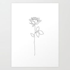 a line drawing of a single rose on white paper