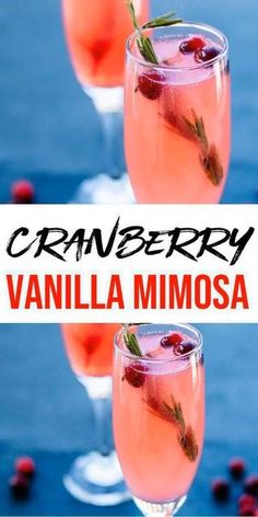 cranberry vanilla mimosa cocktail in glasses with garnish on the rim