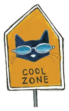 a drawing of a cat wearing sunglasses on top of a sign that says cool zone