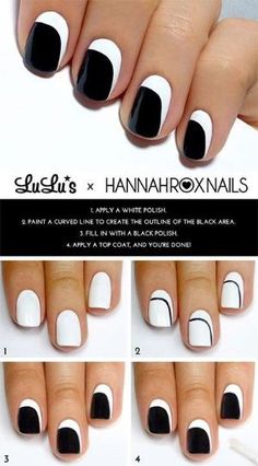 25 Very Easy & Simple Step By Step Nail Art Tutorials For Beginners & Learners 2014 | Girlshue by brittney Black And White Nail, Black And White Nail Art, Nail Designs Tutorial, Trendy Nail Art Designs, Nail Art Designs Diy, Simple Nail Art Designs, Diy Nail Designs, White Nail, Trendy Nail Art