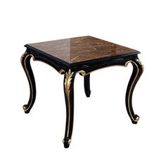 a black and gold side table with marble top on white background for display or montage