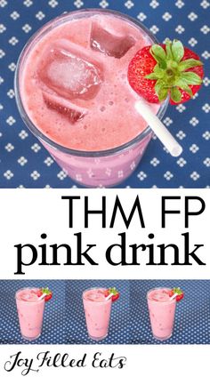 pink drink with strawberries and ice in it