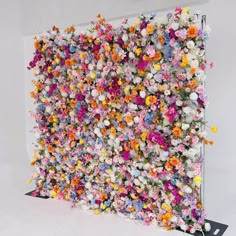 an art installation made out of flowers on a wall