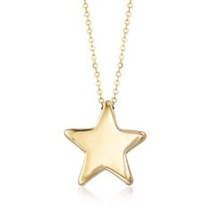 Ross-Simons - Italian 14kt Yellow Gold Star Necklace. 18". Make a wish and do as dreamers do. A glossy star dangles from a sleek cable chain in polished 14kt yellow gold. Necklace drop is 5/8" long and 5/8" wide. Star cannot be removed from necklace. Made in Italy. Springring clasp, 14kt yellow gold star necklace. Gold Star Necklace, Gold Star Pendant, Star Necklace Gold, Detailed Necklace, Yellow Gold Necklace, Star Pendant Necklace, Natural Gold, Star Earrings Stud, Star Studs