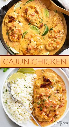 Cajun Chicken in a creamy sauce with a side of white rice Cajun Dutch Oven Recipes, Chicken And Sauce Over Rice, Cajun Cuisine Recipes, Cajun Main Dishes, One Pot Cajun Chicken And Rice, Chicken With Sauce Over Rice, Yats Copycat Recipes, Cajun Chicken And Rice Recipes, Meals Served Over Rice