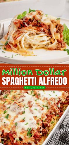 Made with spaghetti, a combination of red meat sauce and homemade alfredo sauce, and lots of cheese, this Million Dollar Spaghetti Alfredo is hearty, filling, and a pure comfort food casserole. Baked spaghetti has never tasted so good! Red And White Spaghetti, Alfredo Marinara Spaghetti, Spaghetti Bake With Alfredo And Marinara, Alfredo Speggetti Bake, Spaghetti Alfredo And Meat Sauce, Spaghetti With Tomato And Alfredo Sauce, Alfredo And Red Sauce Spaghetti, Homemade Baked Spaghetti, Million Dollar Alfredo Casserole