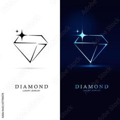 the diamond logo is shown in three different colors and sizes, including blue, black, white