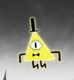 a yellow triangle with an eye and bow tie on it's head in the sky