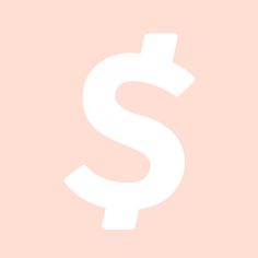 a white dollar sign on a pink background with the word $ written below it in cursive font