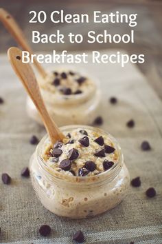 an oatmeal in a jar with chocolate chips on top