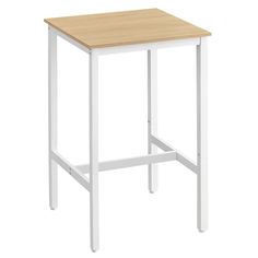 a white table with a wooden top