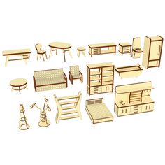 a bunch of furniture that is cut out into pieces