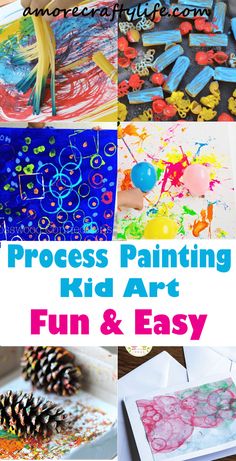 process painting kids art fun and easy with pine cones, watercolors, etc