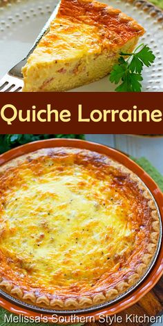 quiche loraine with cheese and parsley in the middle on a plate