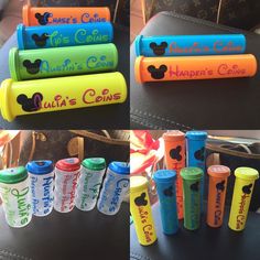 four different colored lighters with mickey mouse on them