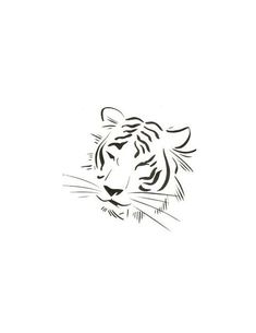 a black and white drawing of a tiger's face