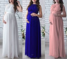 Solid Color Sleeveless Round Neck Belt Waist Photo Long Maternity Chiffon Dress Gown Pregnant, Maternity Gown Photography, Dress For Pregnant, Dress For Pregnant Women, Maternity Dresses Photography, Long Maxi Gowns, Maternity Evening Dress, Wedding Party Outfits, Dress Maternity