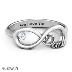 Representing the infinite amount of love a daughter feels for her father. Customize with your choice of metal and stone color. Dad Ring, Antique Wedding Jewelry, Raw Diamond Jewelry, I Love You Ring, Silver Pendant Lamp, Unique Engagement Rings Rose Gold, Marcasite Jewelry, Stone Colour, Infinity Ring