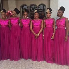 the bridesmaids are all wearing pink dresses