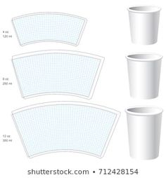 paper cups are shown with measurements to make them look like they have been cut out