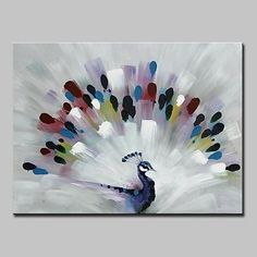 an abstract painting of a peacock with multicolored feathers on it's tail