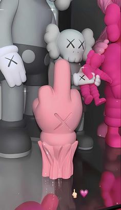 an animated scene with pink and white characters, one pointing at the other's finger