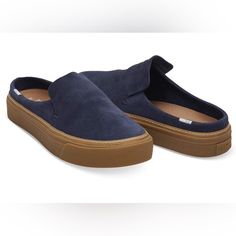 ***New Without Tags, Never Worn*** Dark Navy Blue Women’s Slip On Mules Size 11 Navy Leather Slip-ons Casual Style, Navy Leather Casual Slip-ons, Casual Blue Suede Slip-ons, Navy Casual Slip-ons With Rubber Sole, Slip On Mules, Womens Toms, Dark Navy Blue, Dark Wear, Toms Shoes