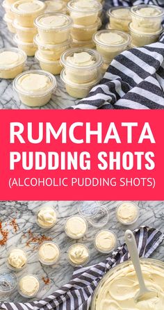 rumchata pudding shots with text overlay