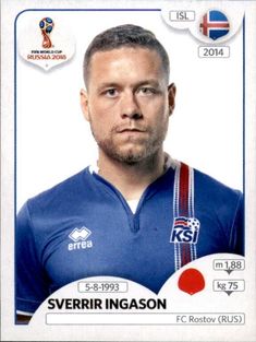 a soccer card with a man wearing a blue jersey on it's chest and the name sverir ingason