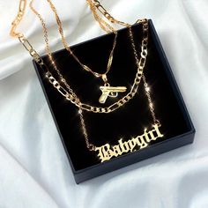 This comes in a set of 3. Lengths Babygirl: 17" Glock: 18" Chain: 16" Baby Necklace, Expensive Jewelry Luxury, Number Necklace, Letter Pendant Necklace, Jewelry Accessories Ideas, Girly Accessories, Expensive Jewelry, Jewelry Lookbook, Girls Necklaces