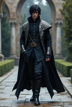 Targaryen Men Outfit, Fantasy Outfit Aesthetic Male, Mens Wedding Suit With Cape, Noble Aesthetic Male, Medieval Groom Attire, All Black Fantasy Outfit, Villain Outfits Design Male Modern, Fantasy Victorian Fashion Male, Fantasy Male Fashion