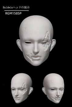 three white mannequin heads are shown with different angles to their faces and sides