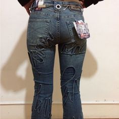 Questions? Leave A Comment Below! Unquie Jeans, Patch On Jeans, Jeans With Cross, Customized Jeans, Edgy Jeans, Lace Up Jeans, Clothing Art, Streetwear Jeans, Upcycle Sewing