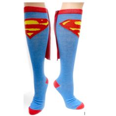 Superman Cape Knee Socks With Shiny Logo Superman Socks, Superman Cape, Blue Cape, Batman Wonder Woman, Superhero Capes, Funky Socks, Crazy Socks, Funny Socks, Smallville