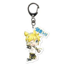 an anime character keychain is shown with the name, and it has a blonde haired