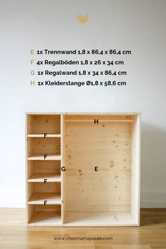 an empty shelf is shown with measurements for the space in front of it and on the wall