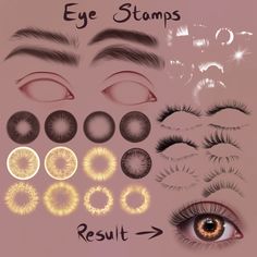 an image of different types of eyelashes and eye lashes with the words,'eyes stamps result